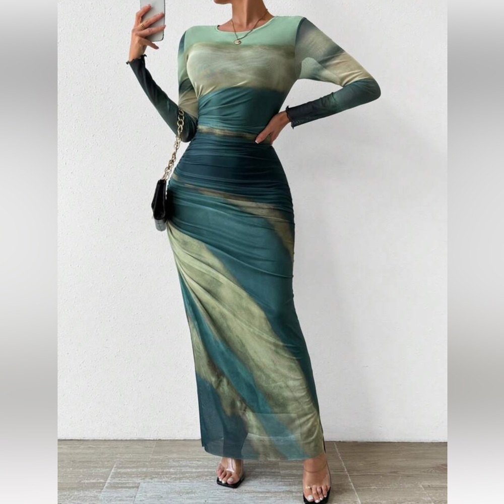 Ombré Green and Blue Women's Dress XL
